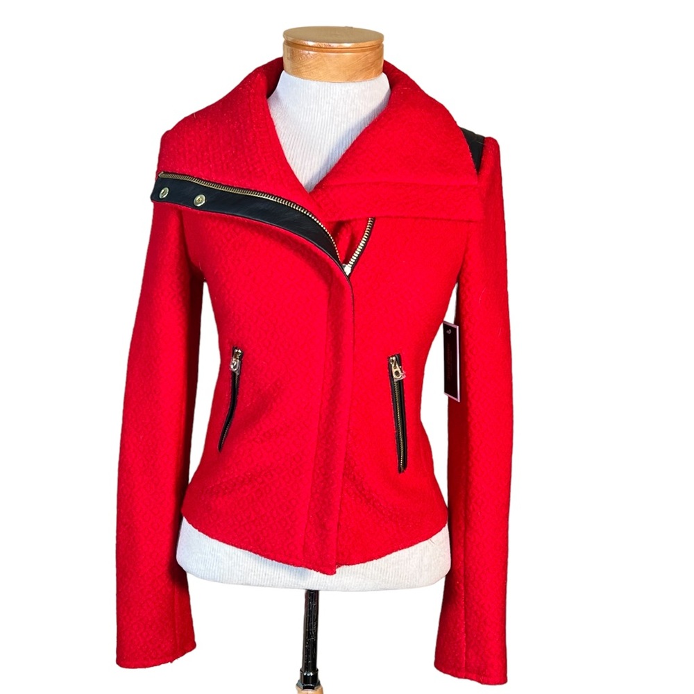 Juicy Couture Wool Blend Knit Moto Jacket With Faux Leather Trim Small NWT